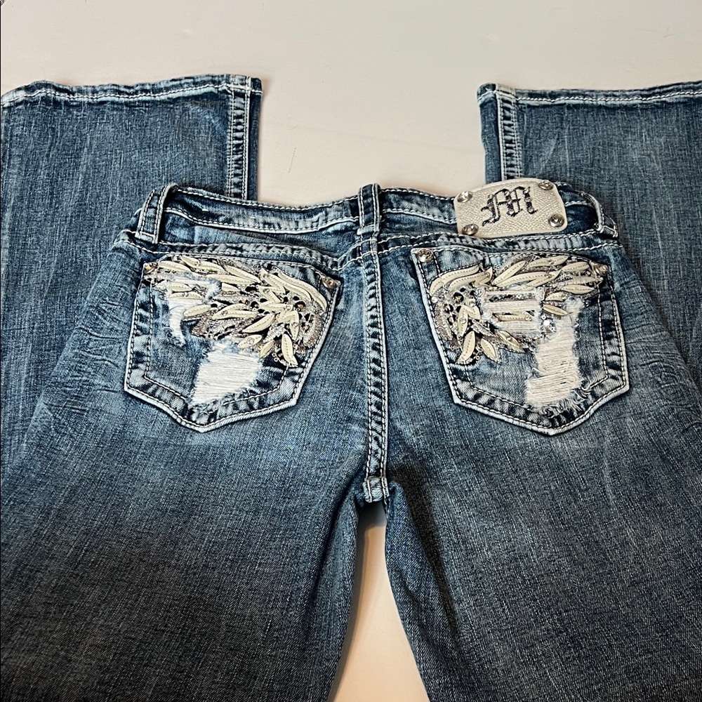Miss Me Blue Boot Cut Jeans with Silver Embellishments